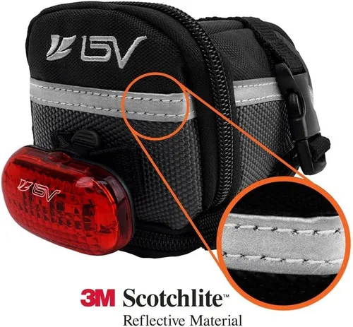 Vista 5 de BV Bolsa de bicicleta con correa con material reflectante, bolsa de sillín de gran capacidad con divisor separado para objetos pequeños y espacio