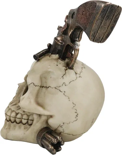 Vista 8 de Ebros Gift Figura de vaquero occidental con pistola y balas, figura de 6.75 pulgadas de alto, estatua de esqueleto del oeste salvaje para decoración