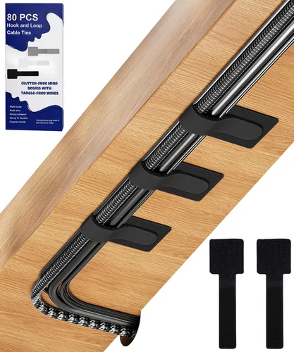 Vista 11 de 80 bridas para cables de gancho y bucle, correas de cable de gancho y bucle, gestión de cables debajo del escritorio, clips adhesivos para cables