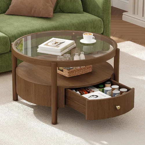 Vista 14 de Mesa auxiliar elevable con almacenamiento, moderna mesa central de 42 pulgadas con tres paneles de almacenamiento ocultos y estriados, elevación