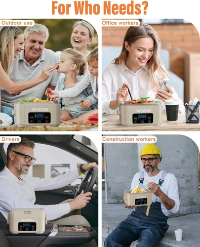 Vista 6 de Geveniss Lonchera Eléctrica Inalámbrica para Adultos – Caja de Almuerzo Calentada con Contenedor de Acero Inoxidable de 1100ML, Calentador