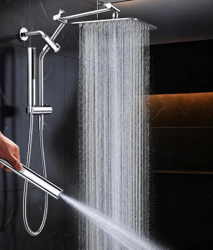 Vista 10 de Veken - Cabezal de ducha de lluvia de lujo de 10 pulgadas con rociador de mano, cuadrado Negro mate