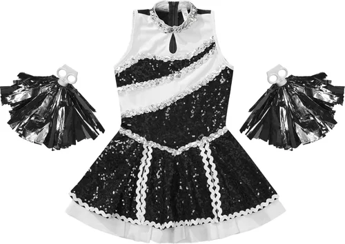 Vista 3 de TSSOE Uniforme de animadora con lentejuelas y purpurina para niñas y niñas