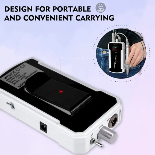Vista 6 de IMENE - Taladro de uñas profesional, 35,000 rpm, portátil, sin escobillas, recargable, con file, perfecto para uñas acrílicas, gel, naturales (negro)