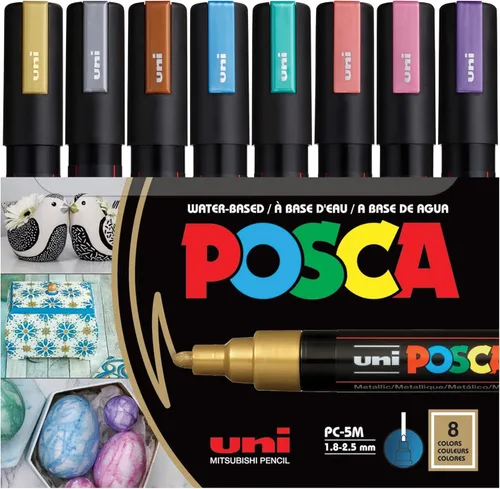 Vista 10 de Posca PC-5M Rotuladores de Pintura a Base de Agua, Punta Media Reversible (1.8-2.5mm), Tono Fresco, Pack de 8
