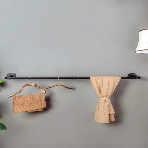 Vista 4 de SERENITA Perchero industrial para ropa de tubería de 37 "resistente de hierro negro para ropa, barras de barra para colgar ropa. Montado en la pared