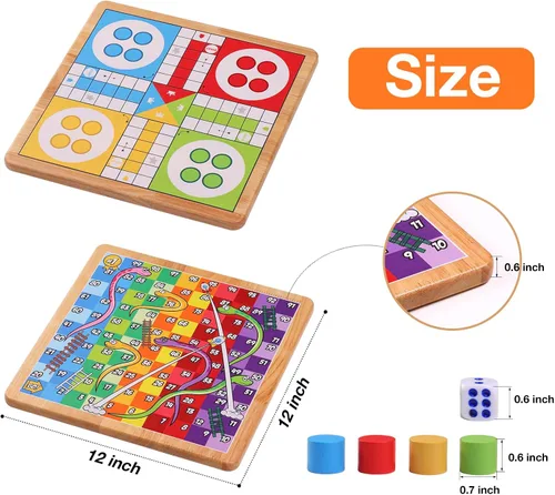Vista 5 de Crobyi Juego de mesa Ludo de 12 pulgadas + serpientes y escaleras, 2 en 1, juego de mesa clásico para adultos y niños, incluye 1 tablero de juego, 2