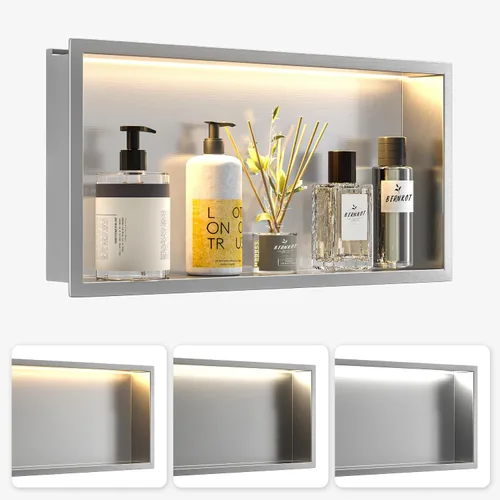 Vista 18 de Acero inoxidable Led Ducha Nicho 18"x12" Cepillado 3-Color LED