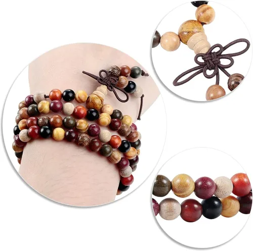 Vista 2 de TUMBEELLUWA Pulsera de 0.236 in con 108 cuentas de madera de oración de Mala para unisex, budista tibetano, meditación, rosario, estilo envolvente