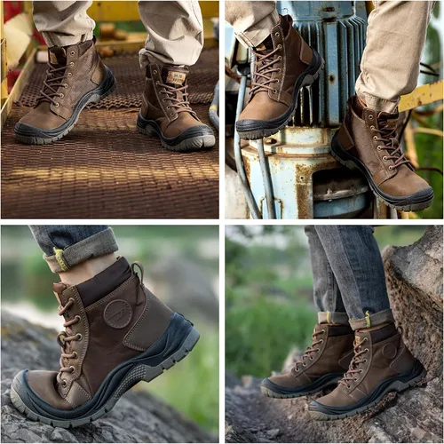 Vista 5 de NBUUNBU Botas de trabajo con punta de acero para hombres, zapatos de trabajo de seguridad, antideslizantes, resistentes a la abrasión