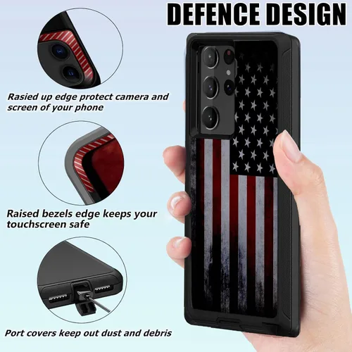 Vista 3 de Funda compatible con Samsung Galaxy S22 Ultra, diseño de bandera estadounidense antigua con protector de lente de cámara resistente