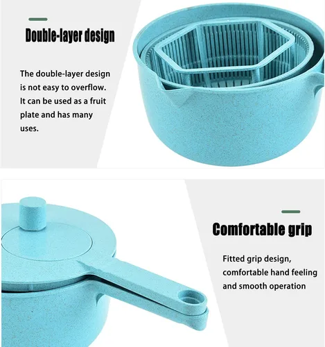 Vista 5 de Spinner, Veggie Spinner Secador de frutas y verduras de secado rápido para escurrir lechuga y verduras (azul)