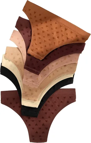 Vista 2 de Floerns Conjunto de 7 piezas de calzones sin costuras con patrón de corazón para mujer