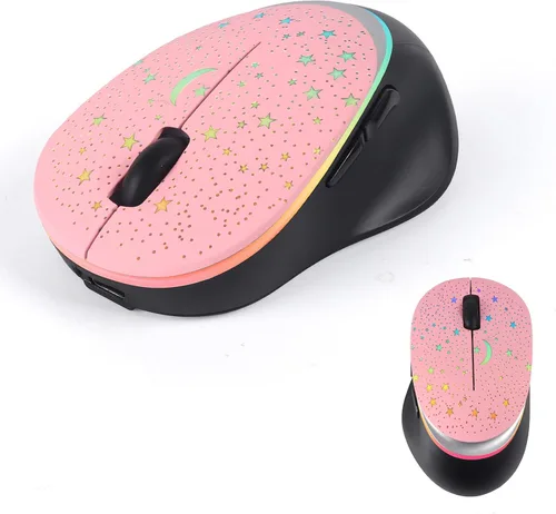 Vista 9 de elec Space Ratón inalámbrico Bluetooth con retroiluminación RGB de cielo estrellado y luz de respiración degradada, mouse ergonómico recargable