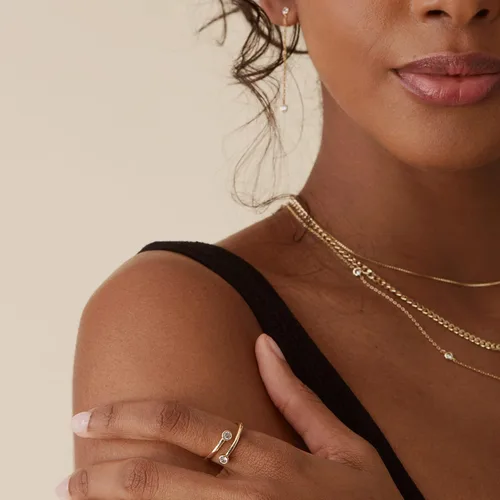 Vista 4 de PAVOI 14K Gold Plated CZ Bypass Ring Simulated Diamond BTY Ring Stacking Rings for Women