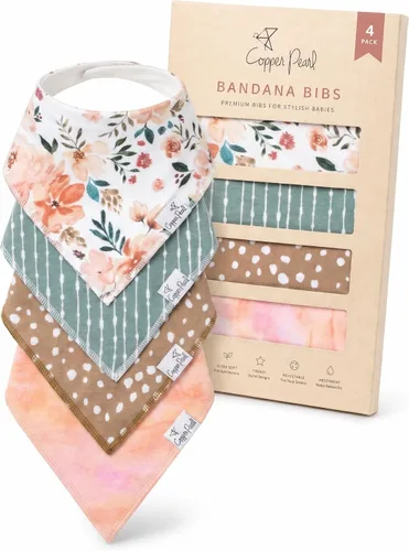 Vista 26 de Copper Pearl Baberos para bebé, paquete de 4, baberos estampados tipo bandana para bebé niña y niño, baberos de algodón suave para la dentición
