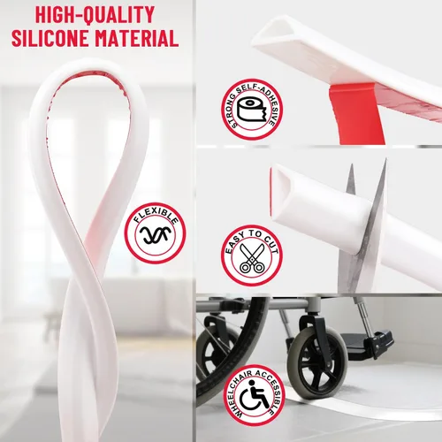 Vista 5 de Presa de agua plegable para umbral de ducha, barrera de silicona autoadhesiva de 39 pulgadas para separación en seco y húmedo, protector flexible