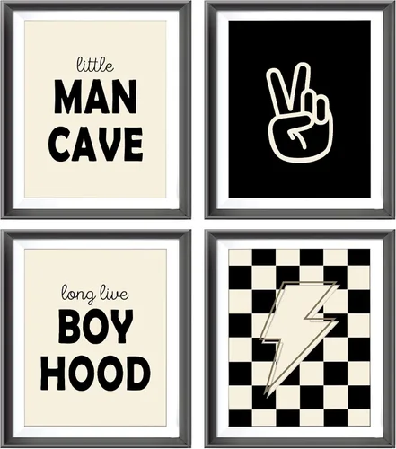 Vista 21 de Pósters Retro de Cueva del Hombrecito Preppy a Cuadros Rayo Signo de Paz Larga Vida a la Niñez para Habitación de Niño Adolescente Decoración