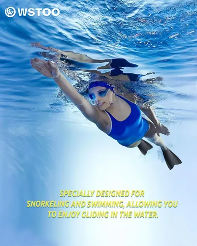 Vista 7 de WSTOO - Aletas cortas de entrenamiento aerodinámicas, aletas de natación de silicona para adultos y jóvenes (hombres y mujeres), ideales para nadar