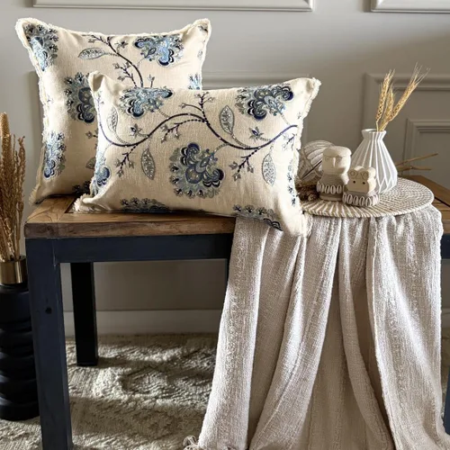 Vista 106 de The HomeCentric Funda de almohada con cremallera, funda de cojín azul de 12 x 12 pulgadas, funda de cojín de algodón bordado para sofá, diseño