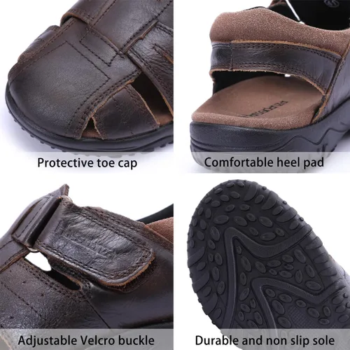 Vista 2 de Harssidanzar Sandalias de pescador de cuero para hombre Sandalias de dedo cerrado para hombres KM226US