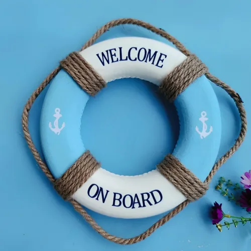 Vista 2 de MorroMorn Salvavidas Decoración Colgante de Pared - Bienvenido a Bordo Decoración del Hogar Estilo Mediterráneo Cuerda de Cáñamo (Azul, 10")