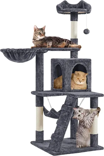Vista 12 de Yaheetech - Árbol para gatos, torre para gatos de 54 pulgadas de altura para gatos de interior con plataforma extendida y cesta, espacioso Beige