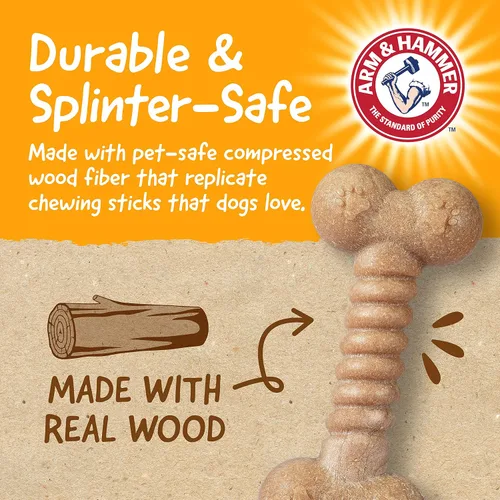 Vista 3 de Arm & Hammer Barkies - Colección clásica de madera comprimida de hueso, juguete masticable con sabor a mantequilla de maní de 5 pulgadas