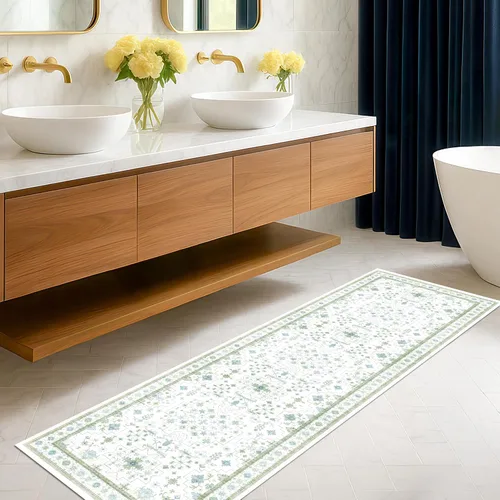 Vista 27 de Hazo Haus – Alfombra pequeña para entrada, cocina o baño, antideslizante con base de goma, resistente a las manchas y a la decoloración, diseño