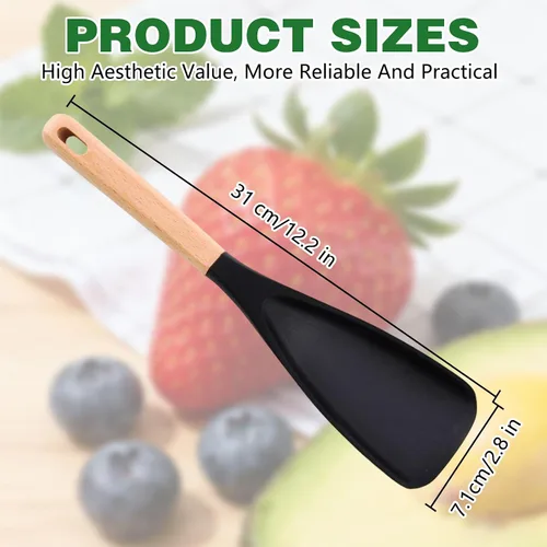 Vista 2 de Cuchara de cedro y ceniza, cuchara de silicona para utensilios de cocina antiadherentes, cuchara de cocina multifunción con mango de madera
