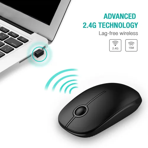 Vista 3 de VssoPlor - Mouse inalámbrico 2.4 G, delgado y portátil con nanorreceptor, para PC, laptop, computadora, negro