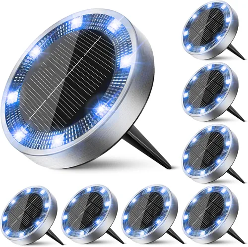 Vista 35 de Peasur Luces solares de suelo para exteriores, paquete de 24 luces planas de disco con energía solar, IP68 impermeable, antioxidante, iluminación