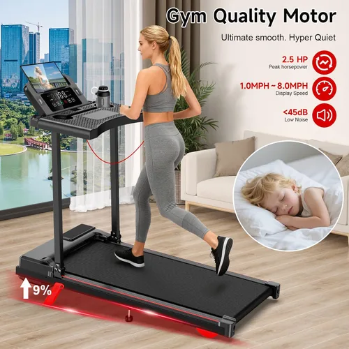 Vista 2 de Caminadora inclinada para el hogar, 2.5 HP para debajo del escritorio, con capacidad de 300 libras