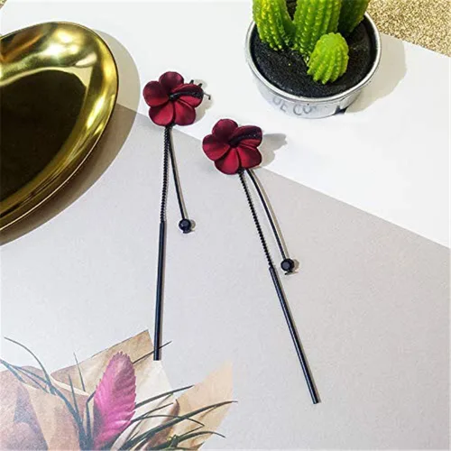 Vista 9 de D.Rosse Pendientes largos con diseño de flor de borla bohemio, de metal mate, con diseño floral, para mujer.