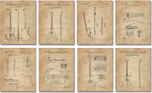 Vista 9 de Regalos de guitarra, decoración de sala de música, juego de 8 (8 x 10), arte de pared enmarcado, decoración de estudio de música, regalos únicos