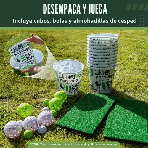 Vista 3 de VULCANO SPORTS Par Pong Juego de Golf de Astillado para Patio Trasero – Juego de Golf al Aire Libre con 12 Cubos, 2 Alfombrillas de Golpeo y Pelotas