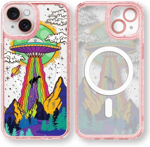 Vista 140 de Compatible para iPhone 13 Funda Bonita Estética - Funda para Teléfono Rosa con Purpurina con Protector de Cámara - Diseño de Cubierta