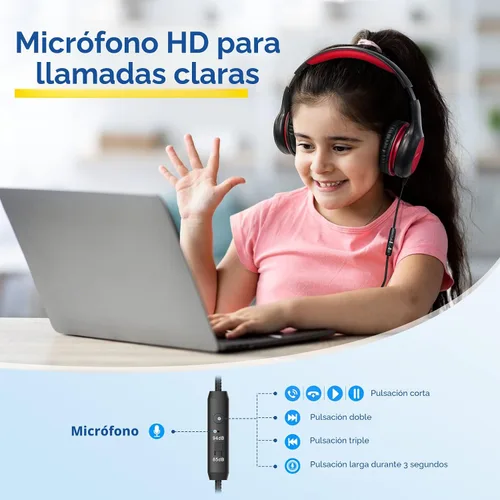 Vista 2 de EarFun K1 - Auriculares para niños con cable con micrófono, auriculares