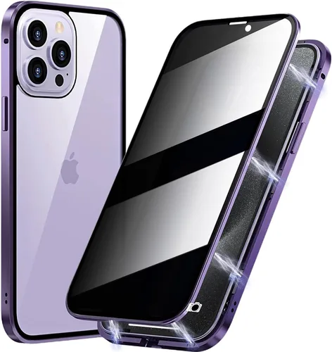 Vista 7 de Funda de Privacidad Magnética de Titanio para iPhone 14, Funda de Cuerpo Completo 360 con Absorción Magnética Anti-Espía y Vidrio Templado de Doble