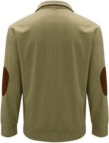 Vista 4 de CRNTCEM Mens Long Sleeve Waffle Henley Shirts Loose 14 Button&Zipper Colorblock Corduroy Pullover Tops with Elbow Patches