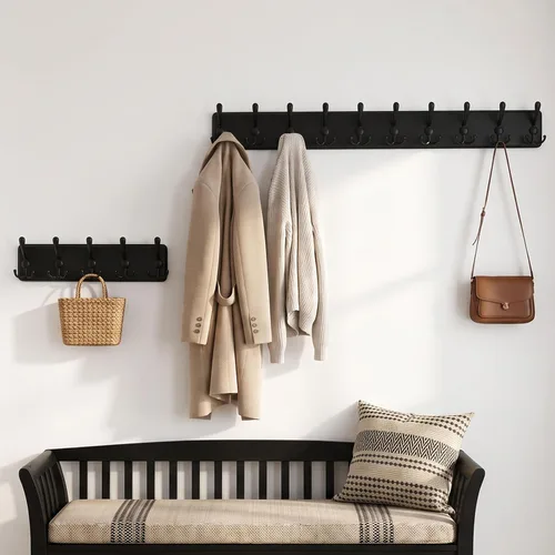 Vista 5 de WEBI Perchero de pared, ganchos para abrigos de pared rústicos, 16" de orificio a orificio, gancho grande para colgar en la pared, perchero