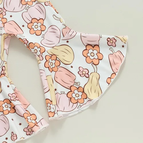 Vista 6 de Ropa de Halloween para bebé recién nacida, manga larga, mameluco, pantalones de campana, diadema, trajes de otoño para bebé