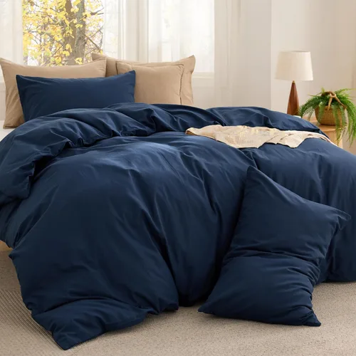 Vista 18 de Bedsure Juego de edredón de tamaño matrimonial, tela de algodón con relleno interior de microfibra, juego de cama suave PureWoven rosa claro