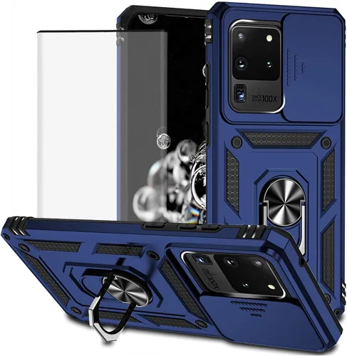Vista 13 de Funda para Galaxy S20 Ultra/Samsung S20 Ultra SM-G988U con protector de pantalla de vidrio templado y cubierta para cámara deslizante, anillo Oro