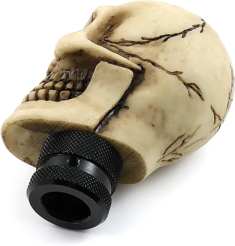 Vista 7 de Perilla de palanca de cambios en forma de calavera, de resina, para autos manuales o automáticos, Beige