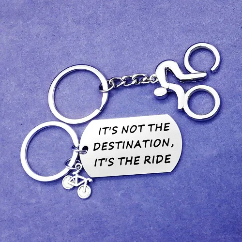 Vista 5 de Regalo de ciclismo, llavero inspirador para bicicleta, regalo de motocicleta, no es el destino, anillo de llavero de incentivo de bicicleta, regalo