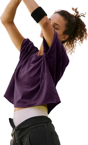 Vista 3 de Camisetas cortas de manga corta para mujer, de algodón, básicas, casuales, atléticas, para yoga, correr, para verano