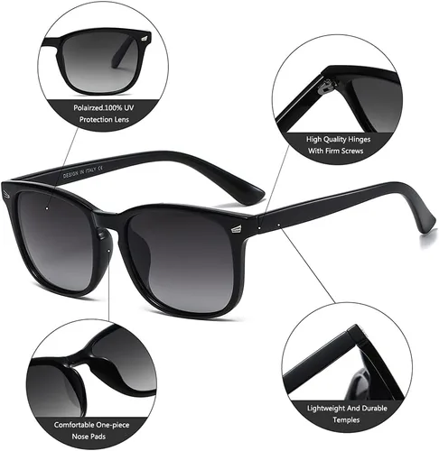 Vista 4 de DUSHINE Gafas de sol polarizadas para mujer, estilo clásico retro, 100% protección UV