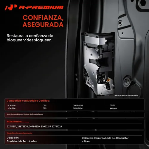 Vista 2 de A-Premium Actuador de cerradura de puerta compatible con Cadillac CTS 2009-2014, para modelo sin entrada pasiva, conector de 7 pines