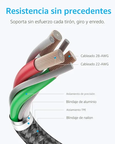 Vista 4 de Anker - Cable USB A a Lightning, certificado MFi (paquete de 1, 3.3 pies, negro)